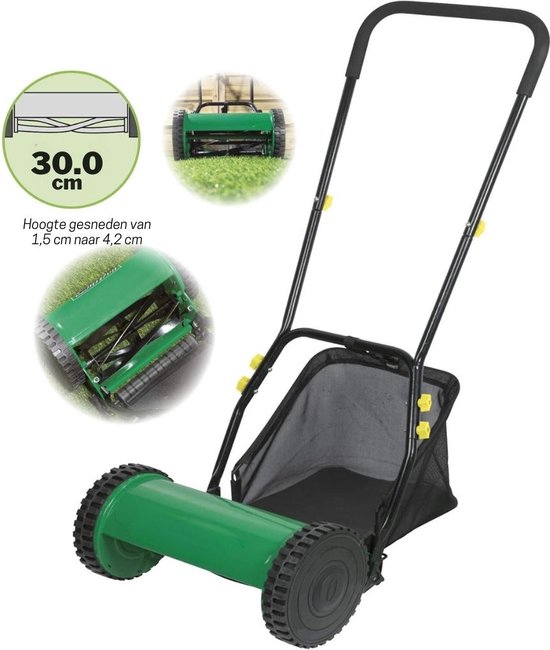 Grasmaaier Handmatig - Grastrimmer Met Opvangbak - Handmaaier 30 Cm Breed - Kooimesmaaier - 100 x 60 x 50 cm - Groen — afbeelding 2