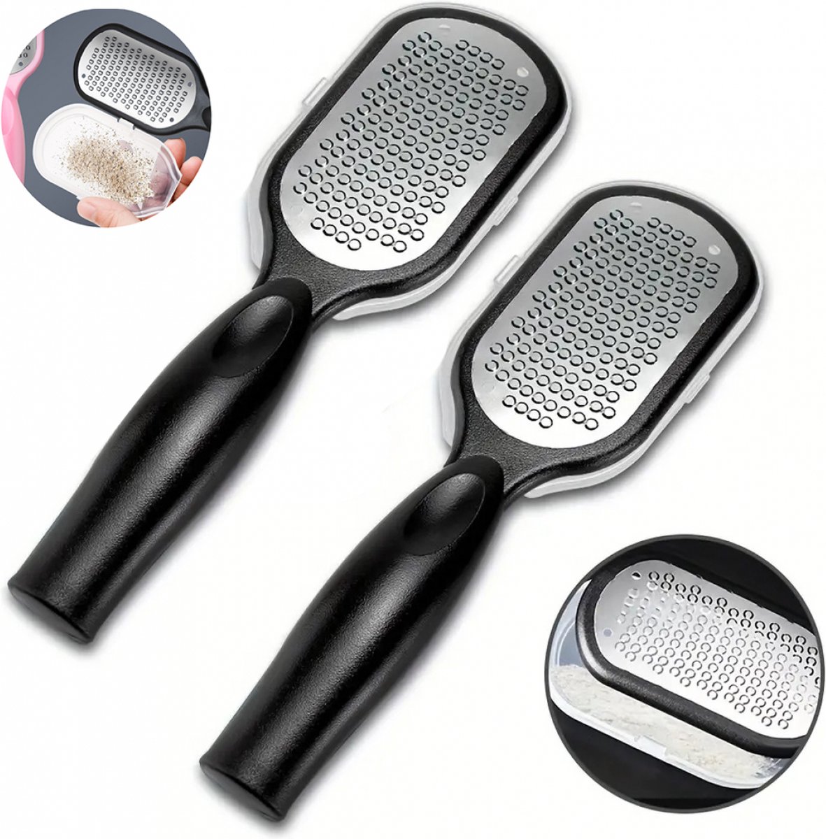 Goedkoopste Professionele Voetvijl - 2 stuks - Eeltverwijderaars - Pedicure - Premium Dubbelzijdige Eeltrasp - Ergonomisch Ontwerp - Roestvrijstalen Materiaal - Voetverzorging - Pedicure - Ergonomisch handvat - metaal