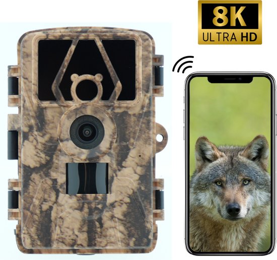 JS Active Wildcamera – met Nachtzicht en WiFi – 60MP – 8K video resolutie - Wildcamera met app – Bewakingscamera – Wildlife camera – Waterdicht
