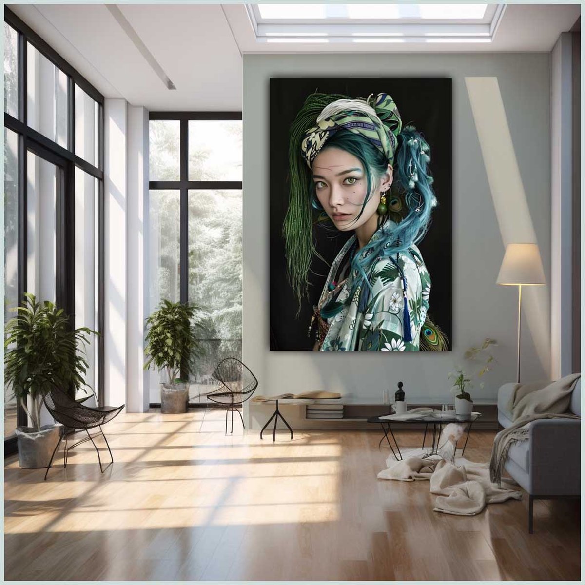 Canvas schilderij - Canvas - Staand - 50 x 70 cm - Portret - Vrouw - Model - Dreadlocks - Modern - Wanddecoratie - Muurdecoratie woonkamer - Uniek - Exclusief -Picturetopicture