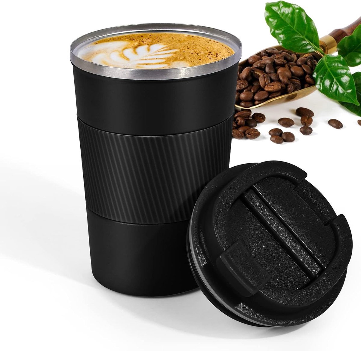 ShopHaven Herbruikbare Geïsoleerde Koffiebeker van Roestvrij Staal Lekvrije Deksel 360 ml Duurzaam en Stijlvol Voor Warme en Koude Drankjes onderweg