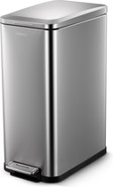 Prullenbak Deleca Prestige - 50 Litres - Étroite - Avec Pédale et Fermeture Lente - Acier Inoxydable Argent Mat
