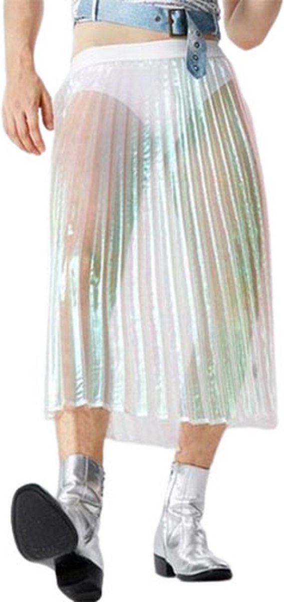 Goedkoopste Transparante Plissé Rok – Holografisch Festival Skirt – Midi – Unisex