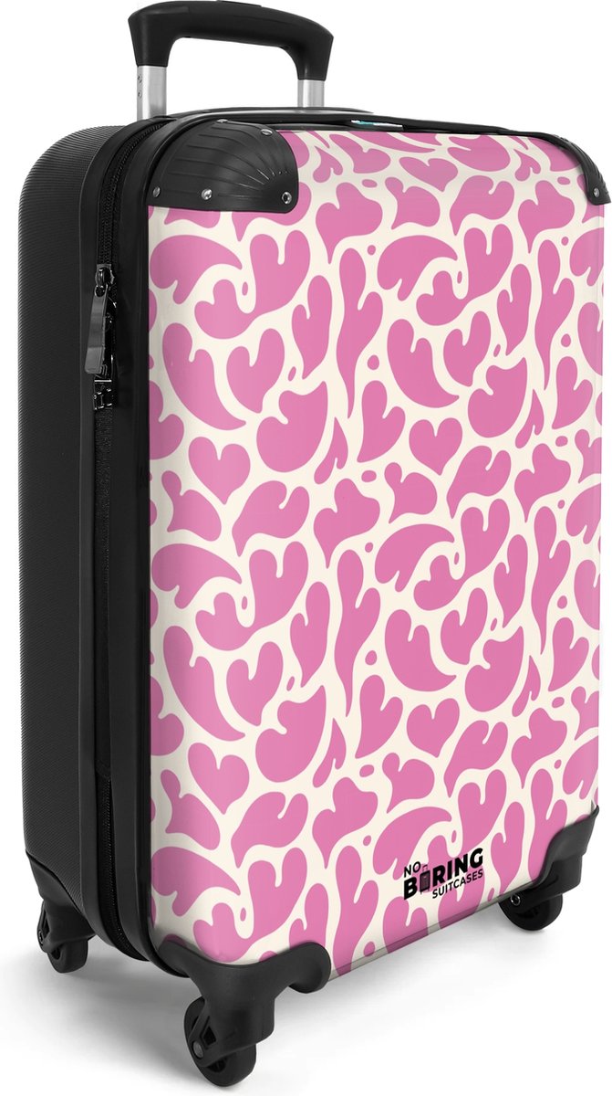 NoBoringSuitcases.com® - Handbagage koffer lichtgewicht - Reiskoffer trolley - Roze hartjes patroon - Rolkoffer met wielen - Past binnen 55x40x20 en 55x35x25 - Luggage suitcase