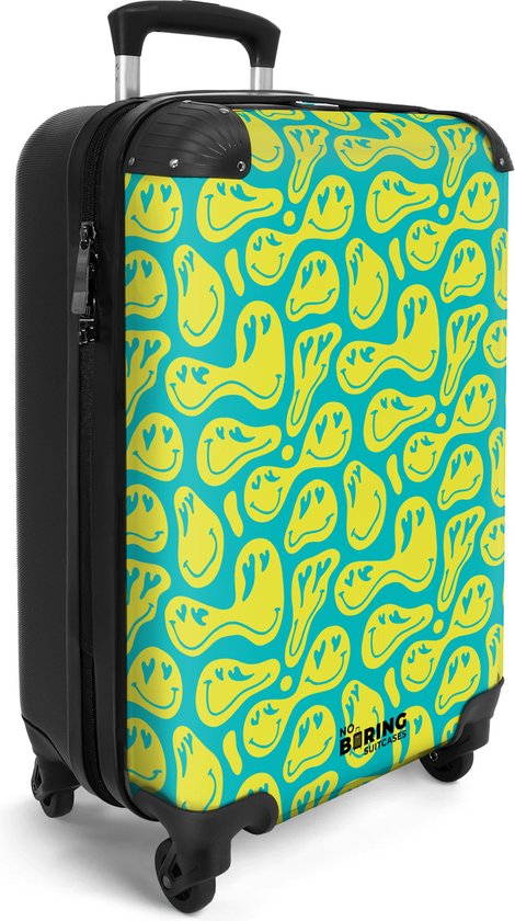 NoBoringSuitcases.com® - Valise cabine Smileys verts et jaunes - Bagage à main - Valise de voyage - Valise chariot - Valises 55x40x20 cm - 55x35x25 cm