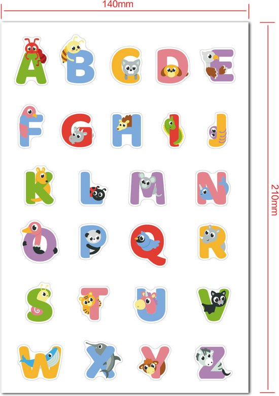 Autocollants Alphabet - 20x25MM - Lettres majuscules amusantes sur 6 feuilles - Feuilles d'autocollants avec lettres - Convient aux enfants