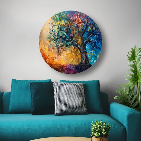 Bol mural arbre - Décoration murale nature ronde - Tableau rond Feuilles - Décoration murale classique - Cercle mural - Décoration murale cercle mural forex 60x60 cm