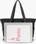 Sac fourre-tout noir à deux anses avec un livre rouge "À Paris; Vie pour voyager et voyage pour vivre".
