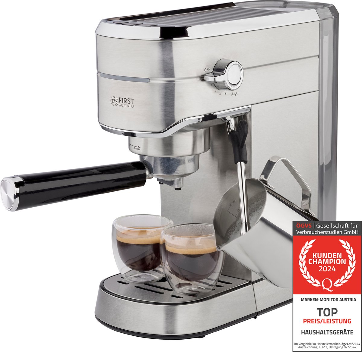 TZS First Austria Espressomachine 1450W 15Bar RVS - afbeelding 3