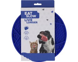 Eat Slow Live Longer Likmat - Ø 22 cm - Slowfeeder Honden en Katten - Anti Schrok - Voermat - Likvoerbak - Voor Nat Voer en Brokken - Vaatwasserbestendig - Voetbal - Anti Slip - Voerpuzzel Kat - Blauw