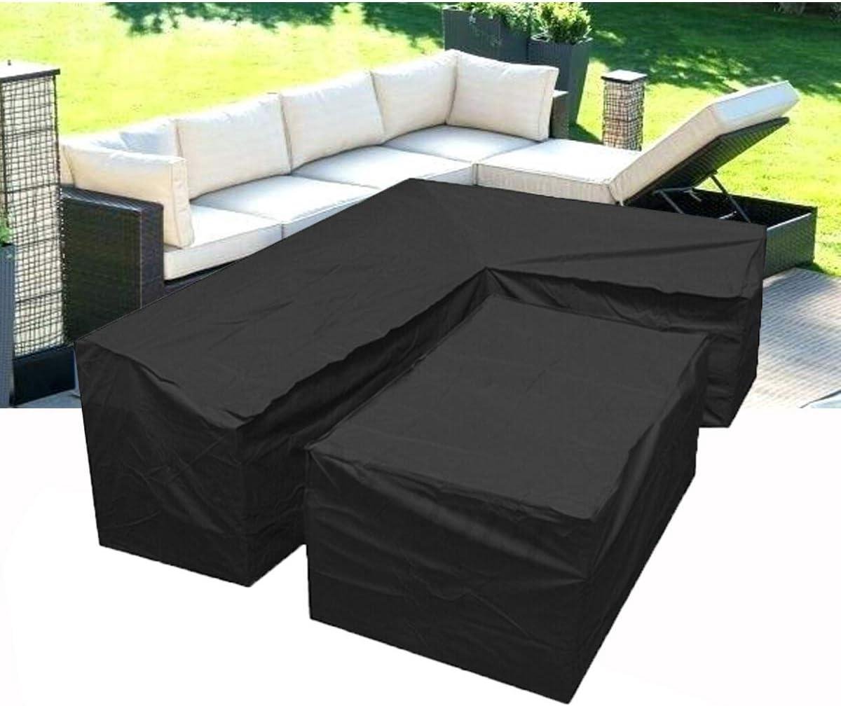 L-vormige lounge sofa afdekking met spankoorden - 210D afdekzeil voor tuinmeubels - L-vorm beschermhoes 270x270x90 cm - rechthoek 155x95x68 cm
