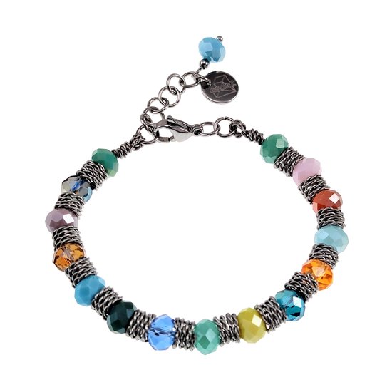 Bracelet 16cm à 19cm Femme - Acier inoxydable Couleur Argent - Bracelet Cristal - Bracelet Coloré - Ajustable - Bracelet Perles