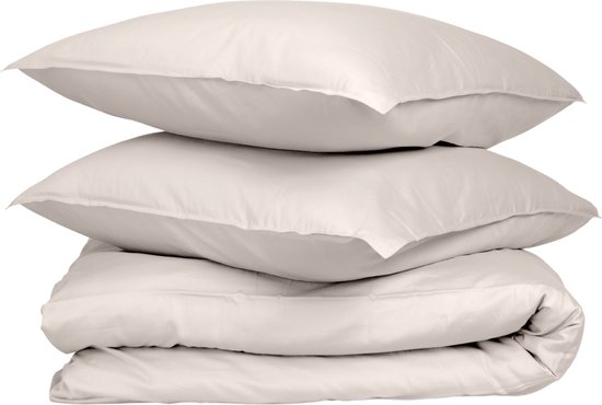 Wocha Dekbedovertrek Set - 100% Biologisch Katoen Satijn (300TC) - 260x200/220 - Creme - Premium kwaliteit en duurzaam - Incl. 2 kussenslopen