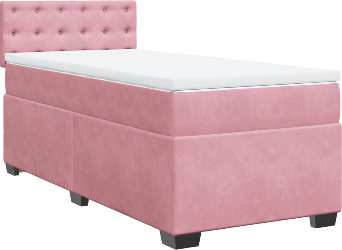 vidaXL - Boxspring - met - matras - fluweel - roze - 90x200 - cm