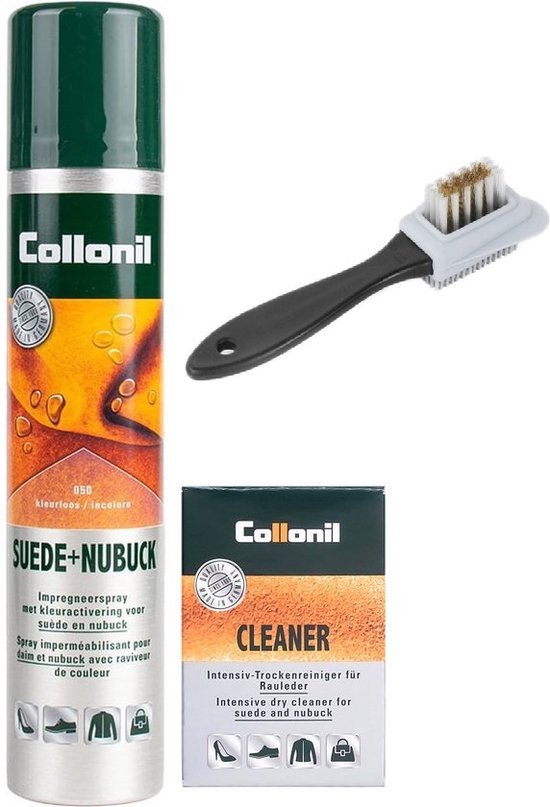 Collonil suède & nubuck verzorgingsset: spray, cleaner en borstel.