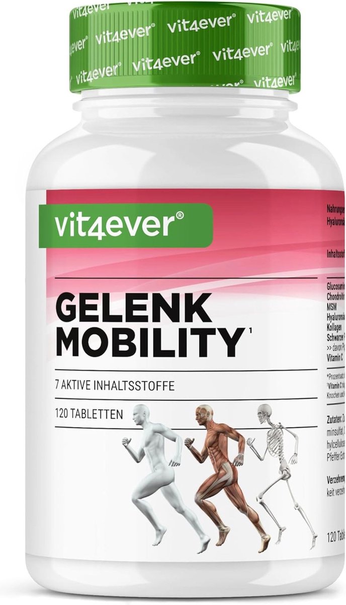 Goedkoopste Vit4ever - Gewricht Mobiliteit Tabletten - Hoog gedoseerd met 7 actieve ingrediënten Glucosamine Chondrotin MSM Hyaluronzuur Collageen Vitamine C Zwarte Peper Extract - 120 Capsules