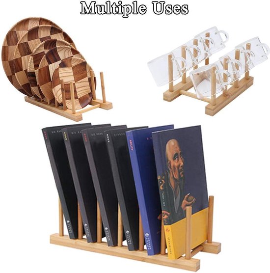 Égouttoir à vaisselle en bois de Bamboe – Set de 2 supports d'assiettes standard – Organiseur d'armoire de cuisine pour bol, tasse, planche à découper, support d'assiettes