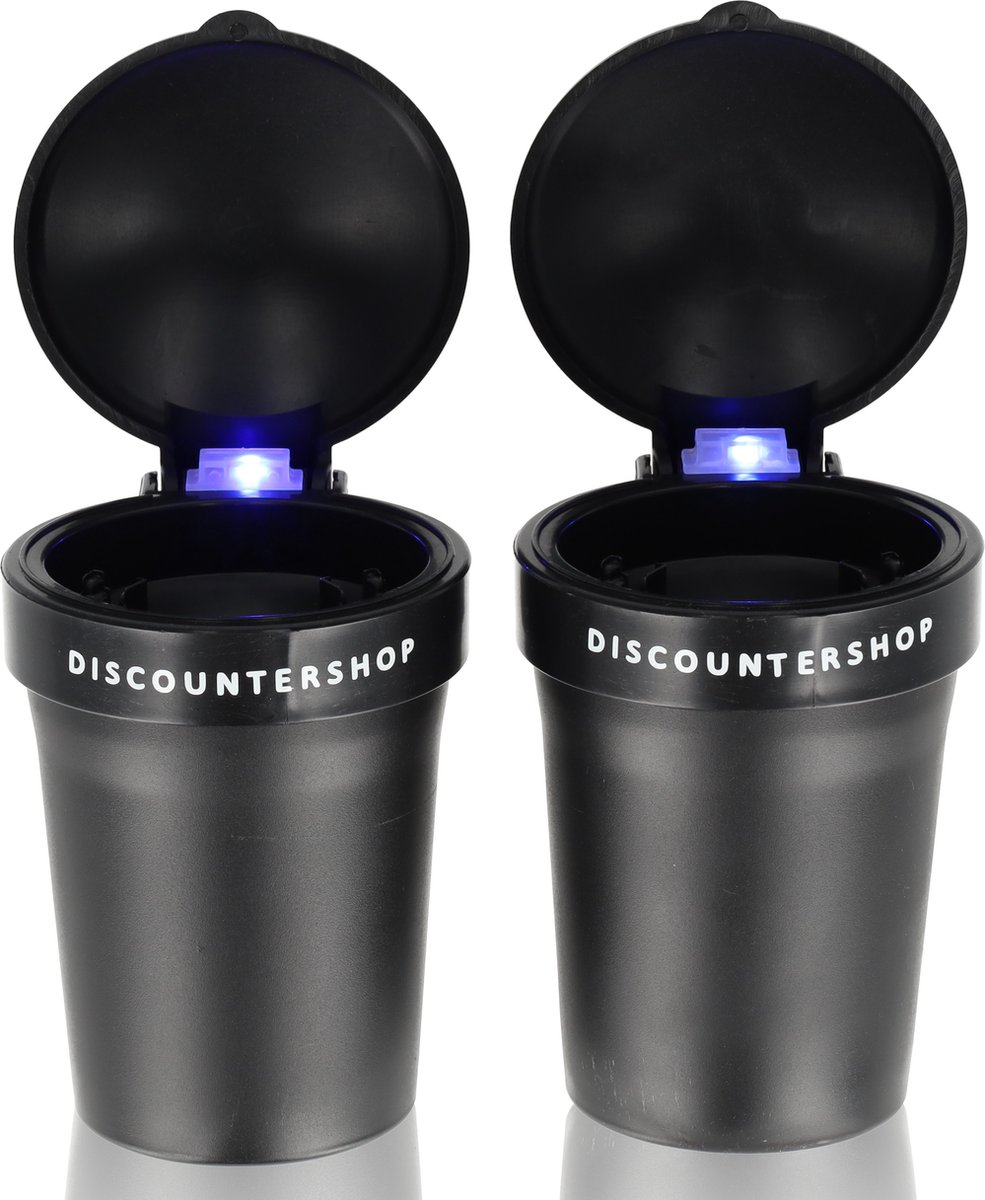 Goedkoopste Auto Asbak met LED & Deksel | 2 Stuks Universele Asbak voor in de Auto met Ingebouwde LED-Verlichting | Past in Bekerhouder - Zwart - 11X8cm
