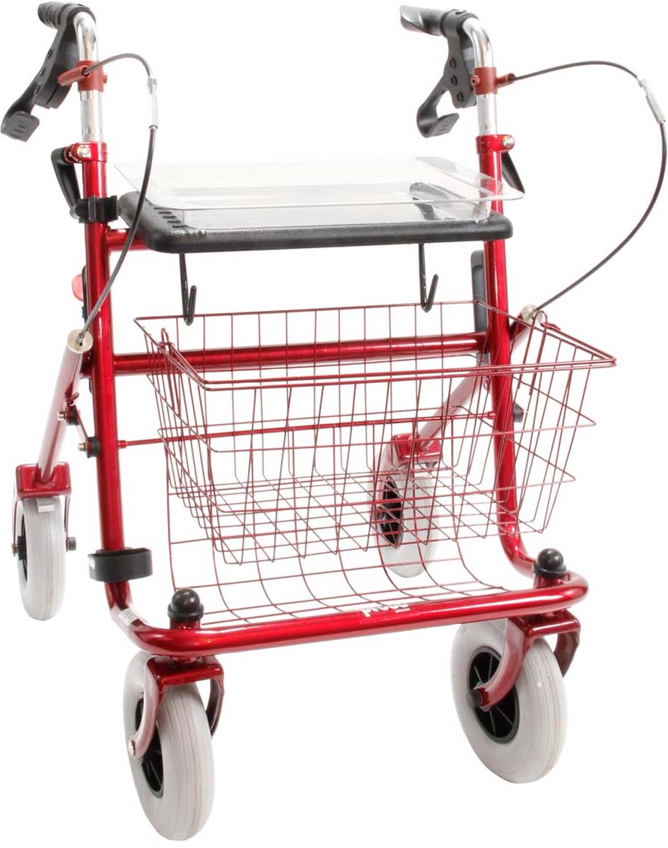 Goedkoopste Premis Provo - Rollator - 2de Generatie - Met Passieve rem - Voorzien van mandje, zitje en stokhouder - Metallic Rood