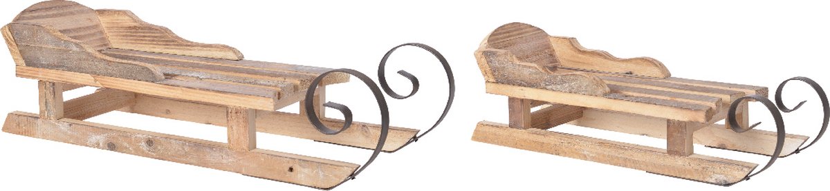 Decoris - decoratie Sleeën vurenhout set van 2 L17.5 H20cm