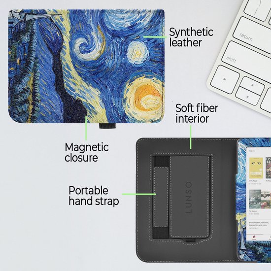 Lunso Geschikt voor Kobo Clara BW / Clara Colour hoes (6 inch) - Luxe Stand sleepcover - Van Gogh Sterrennacht van Lunso — afbeelding 3