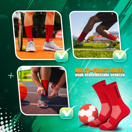 Chaussettes de sport SportsPro rouges avec crampons antidérapants et motif en losange, portées pour le tennis, le football et le basketball.