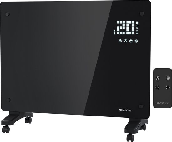 Auronic Elektrische Kachel – Convectorkachel met Thermostaat en Afstandsbediening - Paneelverwarming - tot 20 m² - 1500W Heater - Zwart