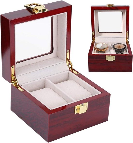 Uten Horlogebox met 10 vakken, horlogekast met glazen deksel, horloge-display opbergdoos voor mannen en vrouwen, afneembare horlogekussens, metalen sluiting, zwart synthetisch leer, zwarte fluwelen