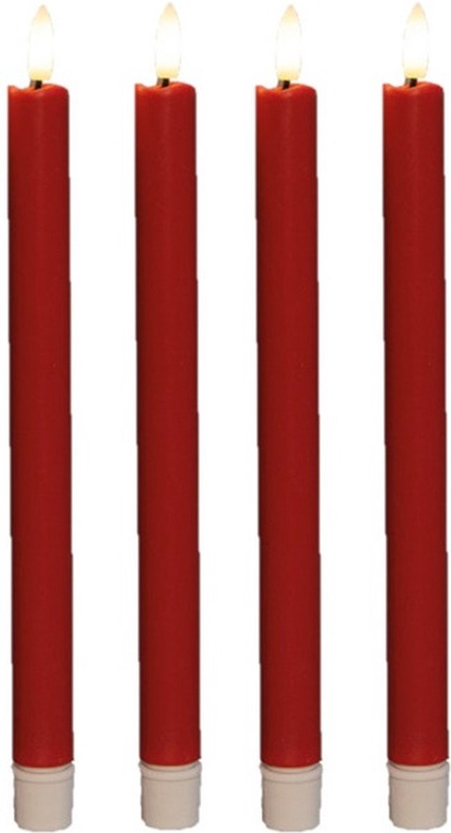 Anna's Collection Anna's Collectionled dinerkaarsen - 4x - rood -25 cm - 3D vlam - warm wit licht