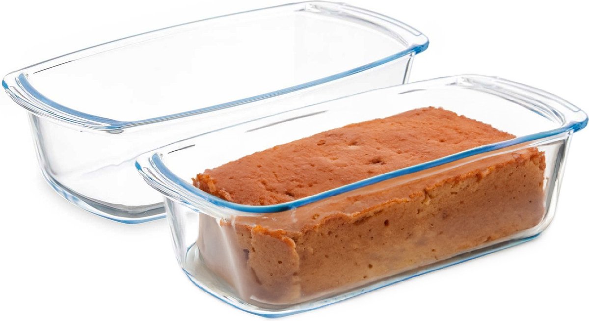 Vivalto Cakevorm/bakvorm - 2x - Borosilicaat glas - transparant - 27 x 14 x 7 cm - cake bakken - ovenschotel