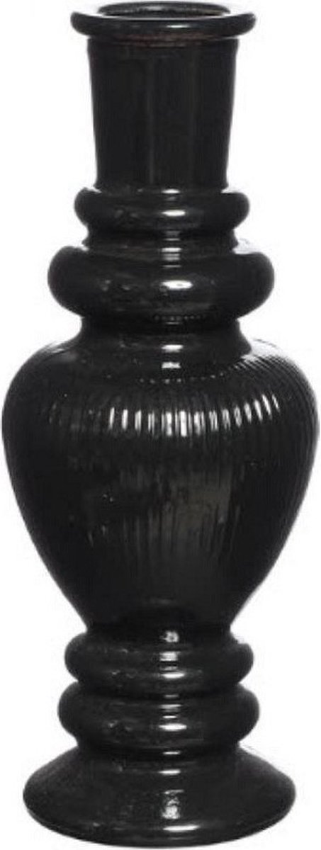 Ideas 4 Seasons Bloemenvaas Venice - voor kleine stelen/losse bloemen - gekleurd glas - ribbel zwart - D5,7 x H15 cm