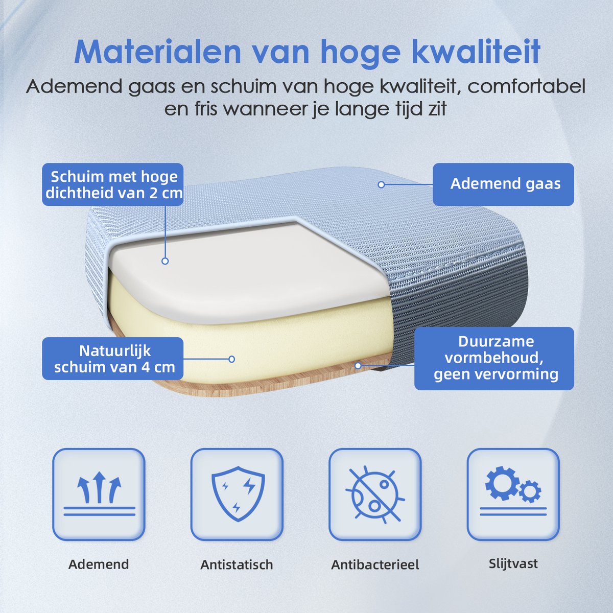 Elekiatech Ergonomische Bureaustoel - Bureaustoel - Opklapbare Armleuningen - Bureaustoelen voor Volwassenen-150 Kg-Blauw thumbnail 5