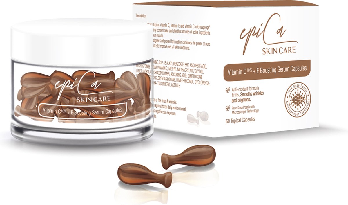 Goedkoopste Epica [Vitamine C 10 & Vitamine E Serum] - [Huidverzorging] - [Geschikt voor gevoelige huid] - [60 Topische Capsules]
