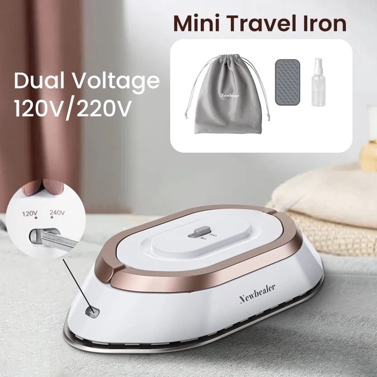 Mini Fer à Repasser De Voyage Newbealer - Portable Double Tension - Sans Vapeur