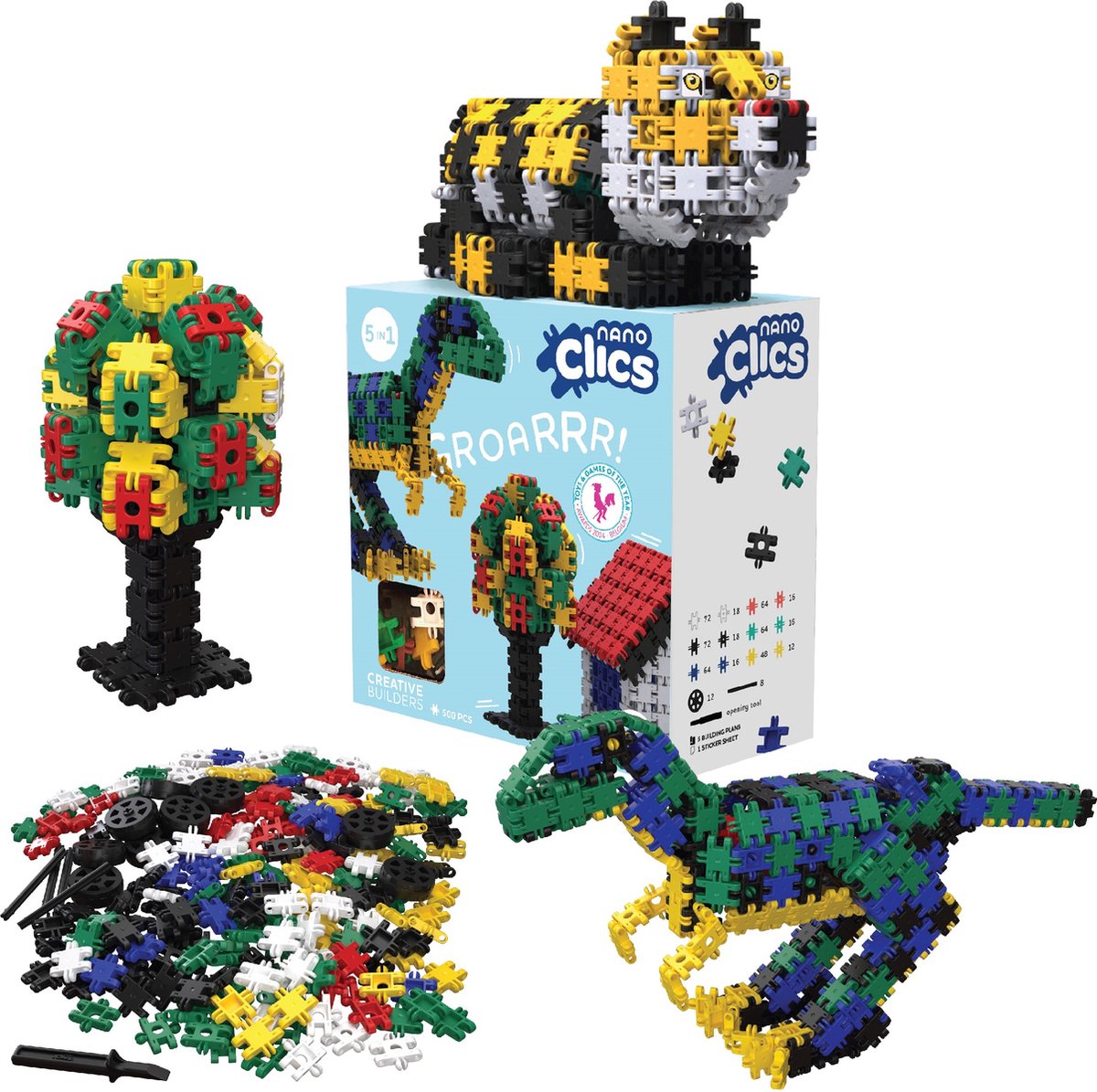 Nano Clics – Creative Builders 500 Piece Set – 5 in 1 Bouwblokken – DUURZAAM SPEELGOED Gemaakt Van 100% GERECYCLEERDE Kunststof – Speelgoed 8 9 10 11 12 jaar – Constructie Speelgoed