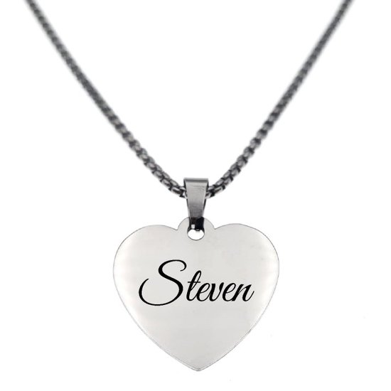 Ketting - Hart - Met Naam - Steven - Zilver