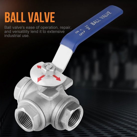 Ventiel 304 roestvrij staal 1/4 3/8 1/2 3/4 1 inch BSP vrouwelijk Full Port T/L-poort 3 Way Ball Valve Connector Adapter voor Water Oil Air Gas (T-type, 3/8 inch