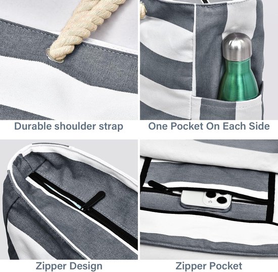 GAGAKU Strandtasche mit Reißverschluss XXL Familie Badetasche Extra Große Netztasche für Damen, Beach Bag Mesh Tasche für Strand Reisen Shopping - Schwarz