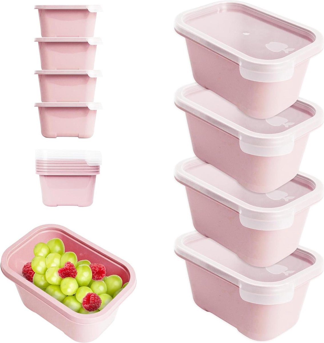 Luchtdichte voedselcontainers - 8 stuks - 750 ml - magnetron en vaatwasser - roze diepvriesdozen