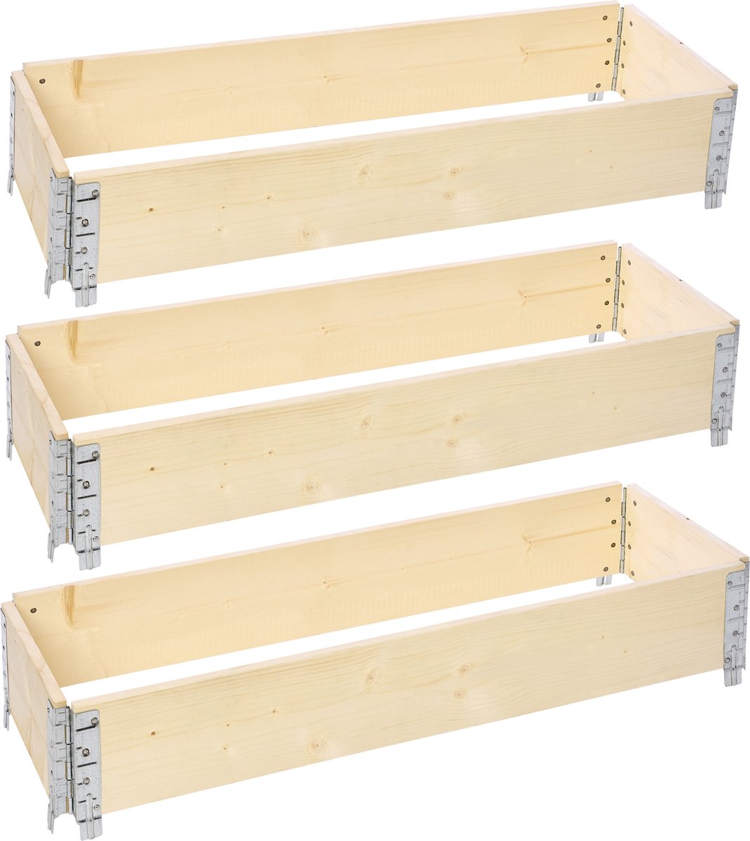 Garronda Kweekbak Palletrand 3-Pack 120x40x20 cm - Natuurlijk - Bloemen - Kruiden - Palletframe - Natuurlijke Verhoogde Bloembedden - GD-BUD-PAL