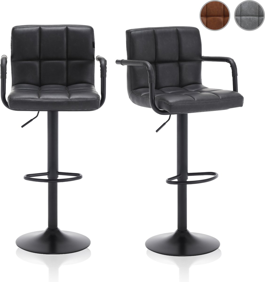 Meisterhome® Barkruk - Barstoel - set van 2 Barkrukken - Kruk - Barstoelen met rugleuning – Keukenstoel - Industrieel - Verstelbaar – met Voetsteun – Antraciet grijs