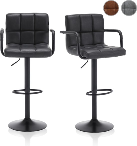 Meisterhome® Tabouret de bar - Chaise de bar - lot de 2 Tabourets de bar - Tabouret - Chaises de bar avec dossier - Chaise de cuisine - Industriel - Ajustable - avec Repose-pieds - Gris anthracite
