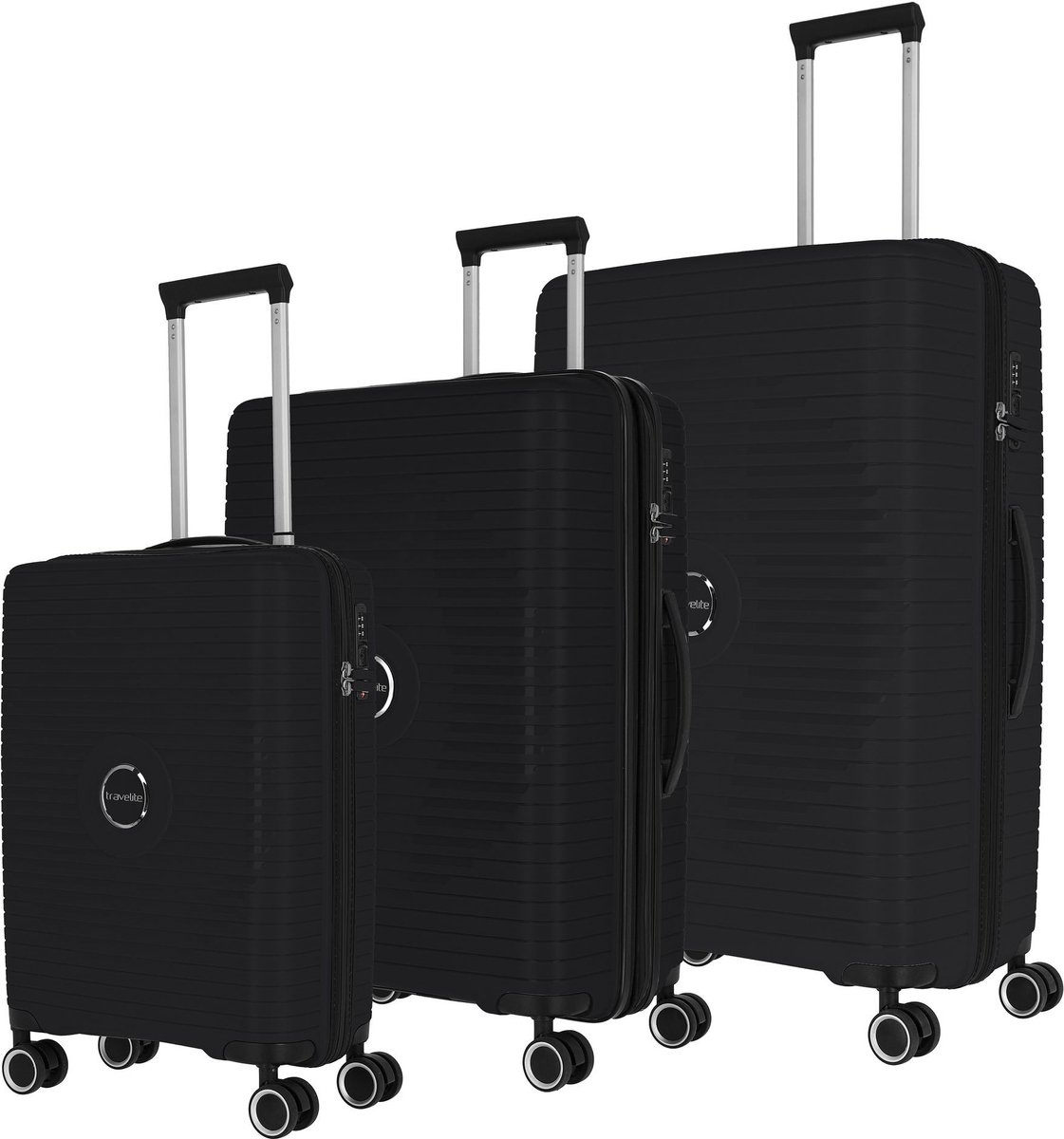 Travelite Orbita 4 wielen Kofferset 3-delig met uitbreidingsplooi - Harde bagage - TSA slot - schwarz