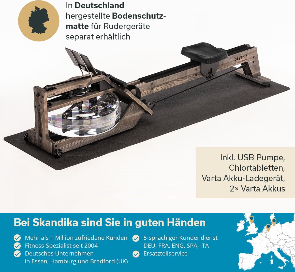 Skandika Styrke Waterroeitrainer Hout 180 kg Zwart - afbeelding 2
