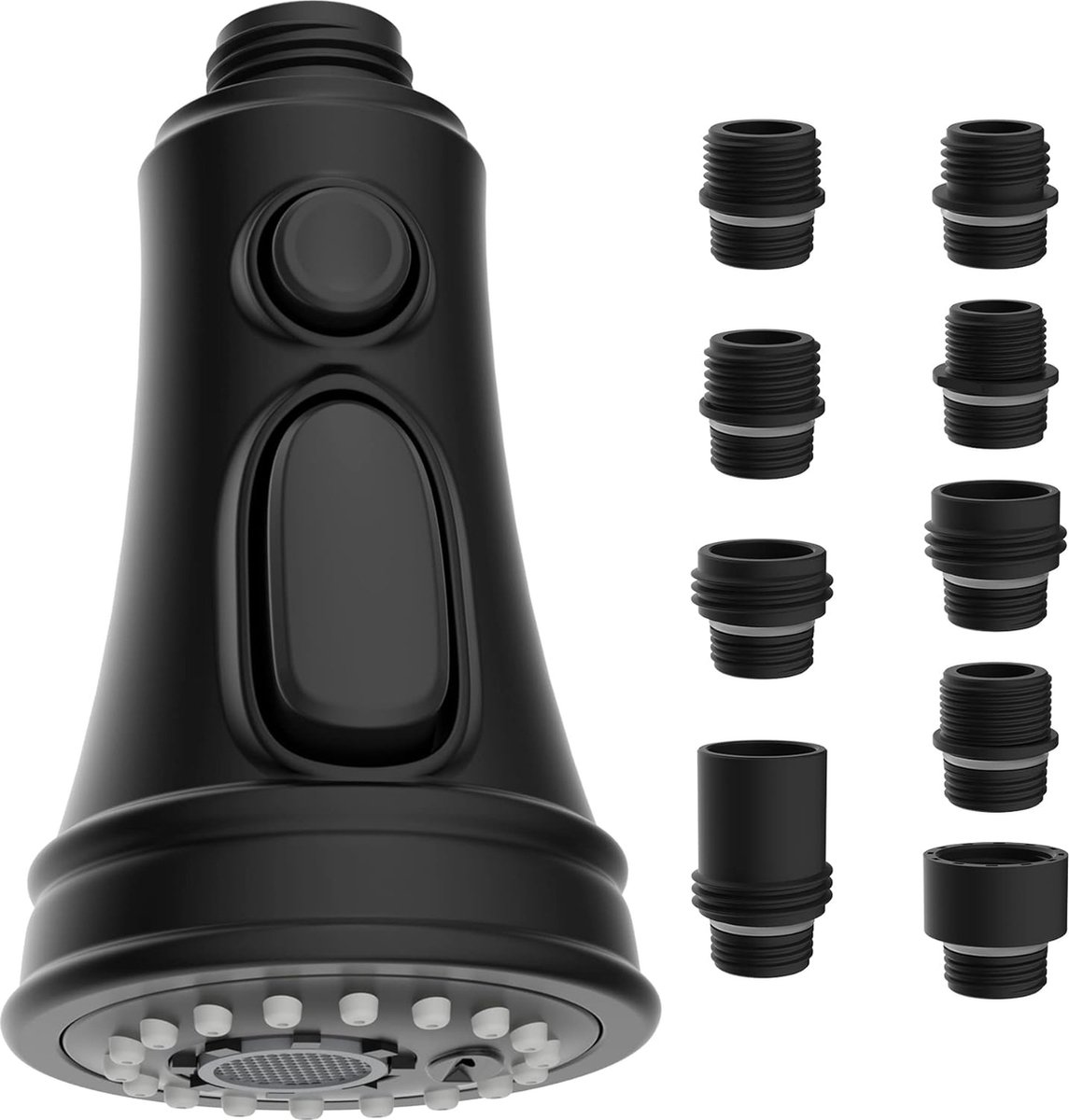 3 modi douchekop keukenkraan vervanging uittrekbaar, douchekop keukenkraan compatibel met Moen, Delta, Kohler kranen, douchekop vervangkop met 9 adapters, G1/2, mat zwart