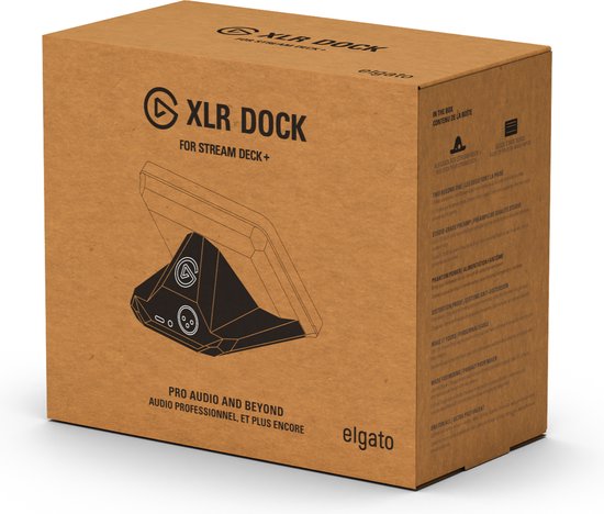 Doos van de Elgato XLR Dock met de tekst 'XLR DOCK FOR STREAM DECK+'.