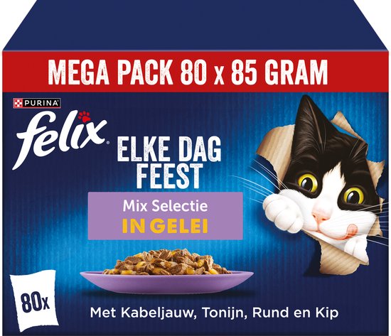 Foto: Felix elke dag feest mix selectie in gelei kattenvoer natvoer kabeljauw tonijn rund kip 80 x 85 g