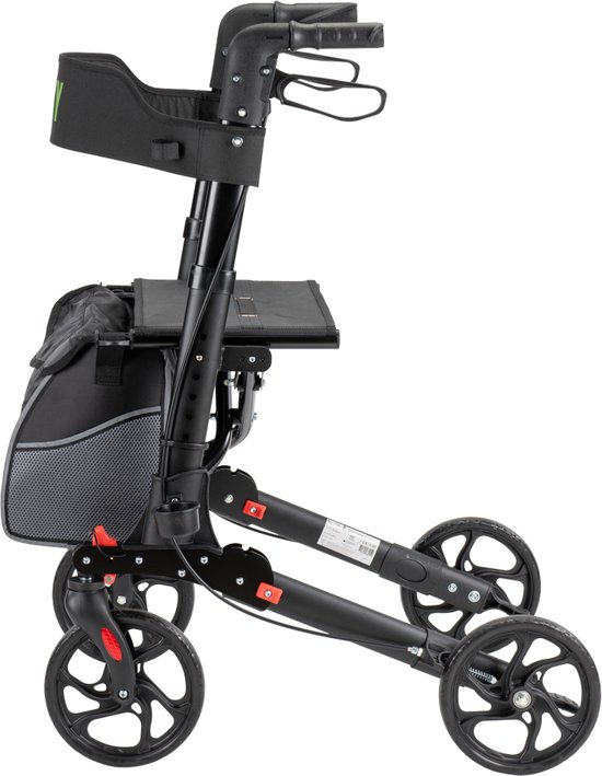 Sky - Lichtgewicht rollator - Zwart - Dubbel opvouwbaar - Met stokhouder, tas en rugband