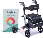 Rovera Mobility® DualFold Easy Rollator - Lichtgewicht en Dubbel Opvouwbaar - Kwaliteitsrollator - Incl. Luxe, Stijlvolle Rollatortas en Brede Gewatteerde Rugsteun en Zitting - Binnen en Buiten - Stijlvol Zilver