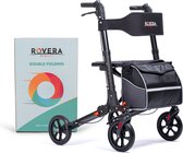 Rovera Mobility® Rollator Easy Dubbel Opvouwbaar – 3x Opvouwbaar & Lichtgewicht (8,2 kg) – Met Luxe Rollatortas, Brede Rugsteun & Comfortabele Zitting – Geschikt voor Binnen & Buiten – Antraciet